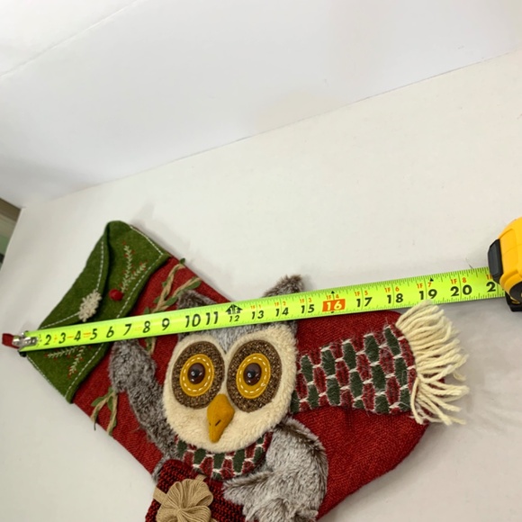 OWL Rustic Christmas Holiday Stocking Sherpa Fuzzy in red green cabincore animal - Picture 14 of 16